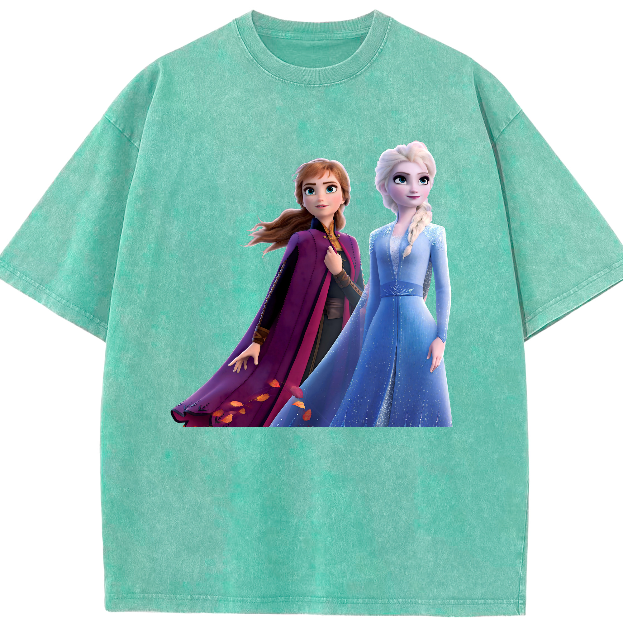（画像用） アナと雪の女王 アンナ エルサ Frozen Anna Elsa 綿100% ヴィンテージ風 半袖Tシャツ（フロントプリント）